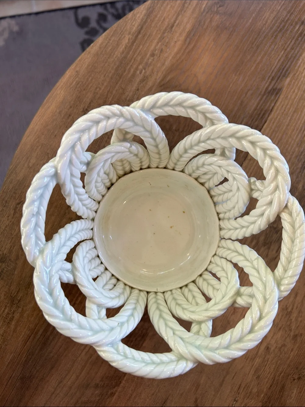 Spanish White Ceramic Piece in Basketweave Rope Pattern-Dated 1959